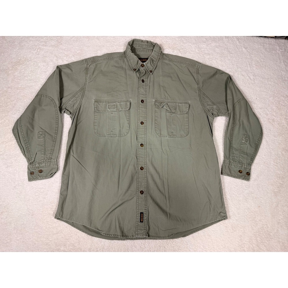 Woolrich Button Down Shirt Mens XL Olive Green Good Utility Canvas Workwear